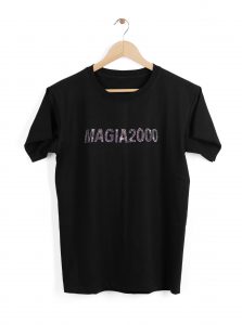 Mockup blank black T-shirt hanger isolated on white background.