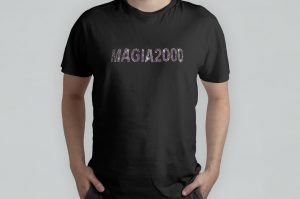 Isolated black t-shirt model front view